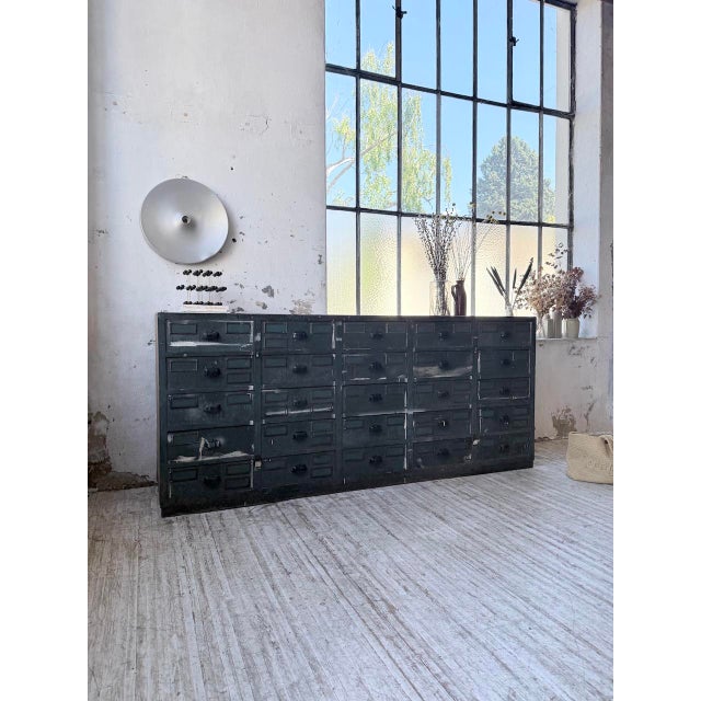 Blue Patinated Oak and Beech Workshop Cabinet with Drawers, 1950s For Sale - Image 6 of 18