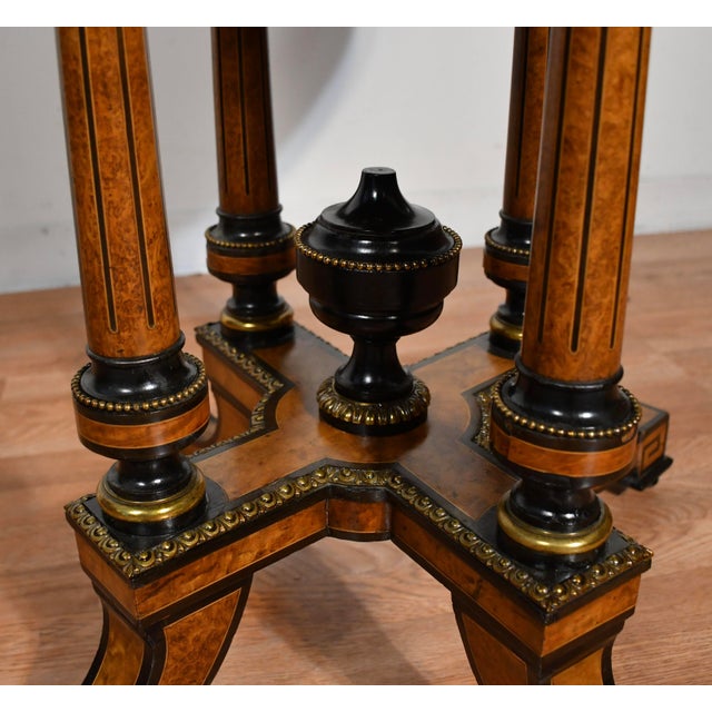 Late 19th Century 19th Antique Victorian Oval Center Table With Burl Wood Walnut Top & Ebonized Accents For Sale - Image 5 of 16