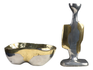 Candleholder and Bowl in Aluminum and Brass from David Marshall, United Kingdom, 1970s, Set of 2