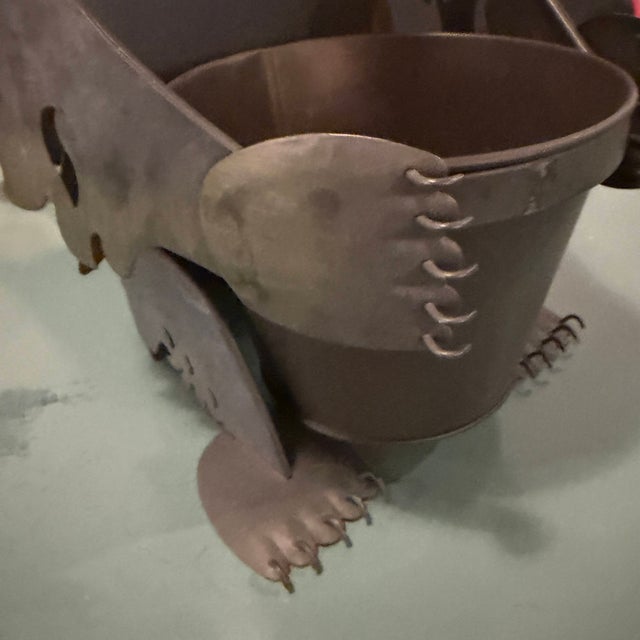 Vintage Hand-Crafted Artisan Metal Bear Sculpture Luminary & Planter For Sale - Image 14 of 17