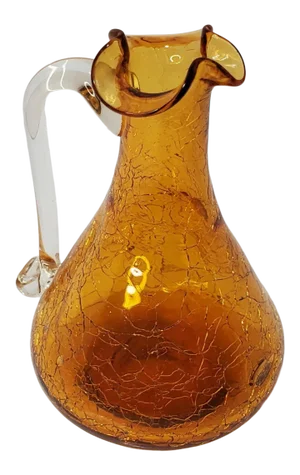 1960s Pilgrim Amber Crackle Art Glass Pitcher