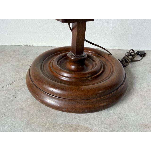 Vintage Adjustable Ratchet Wood Floor Lamp With Tiffany-Style Stained Glass Shade For Sale In Miami - Image 6 of 12