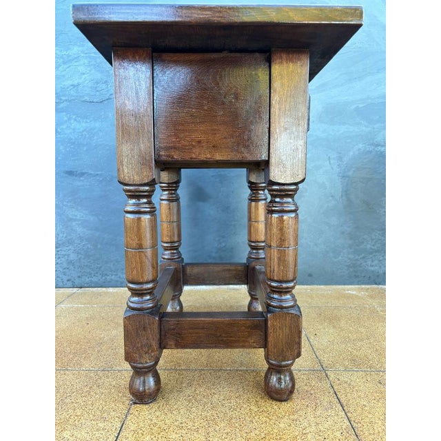 Wood Early 20th Century Spanish Oak Side Table with Drawer, 1930 For Sale - Image 7 of 11