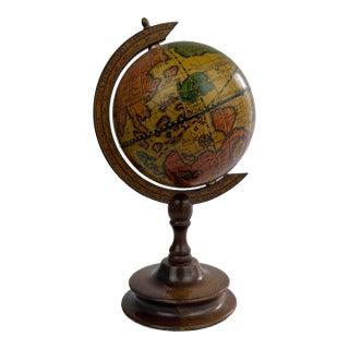 Vintage Desk Globe With Wood Base — Mid-Century Style Old World Map For Sale