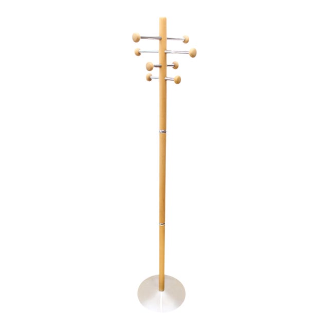 Vintage Chrome & Beech Floor Standing Coat Rack For Sale