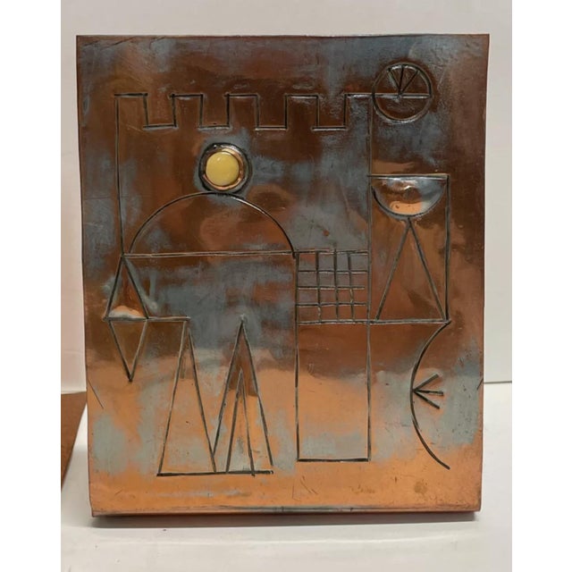 Israeli Mod Arts & Crafts Copper Sculpture Bookends Bezalel Schatz Yaad Studio, c.1960s For Sale - Image 14 of 15