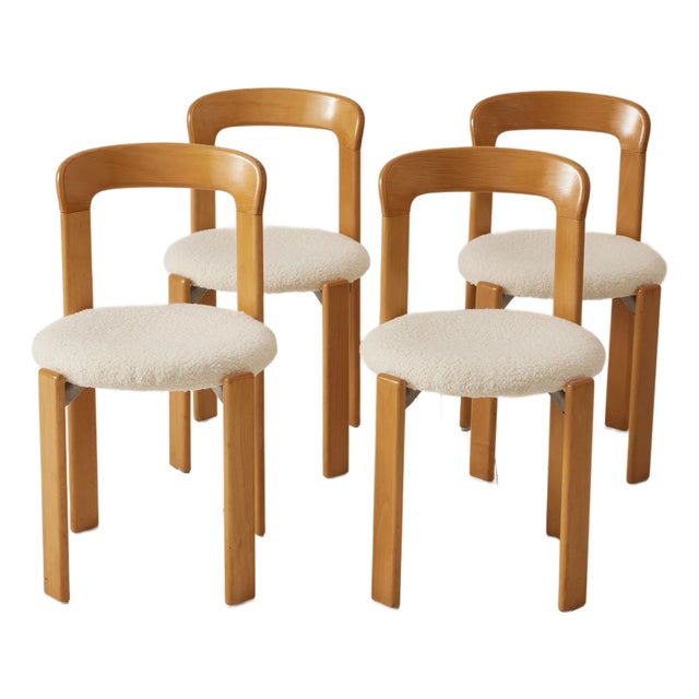 Bruno Rey Vintage Chairs by Dietiker, Beech Frame and Covered in Boucle Seat, 1971 - Set of 4 For Sale