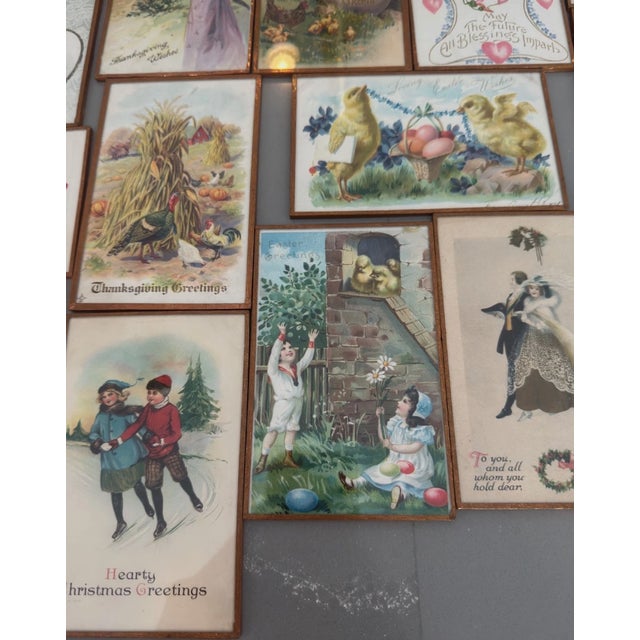Lot of 28 Early 1900s Framed Postcards Foil Edged Under Glass, Handwritten For Sale - Image 4 of 6