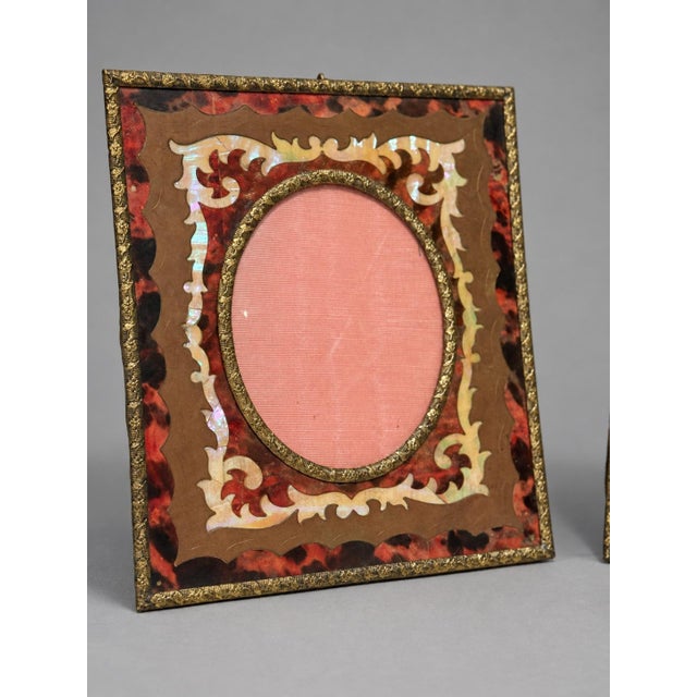 Pair of Napoleon III Style Boulle Inlaid Miniature Picture Frames, C. 1890 For Sale - Image 10 of 10