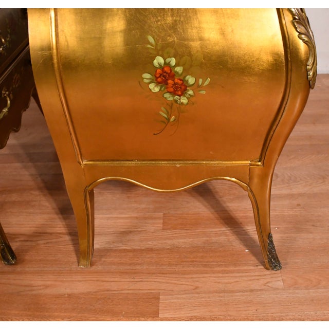 1940 French Style Gold Leaf Fruit Wood Nightstands Bedside Tables For Sale - Image 10 of 18