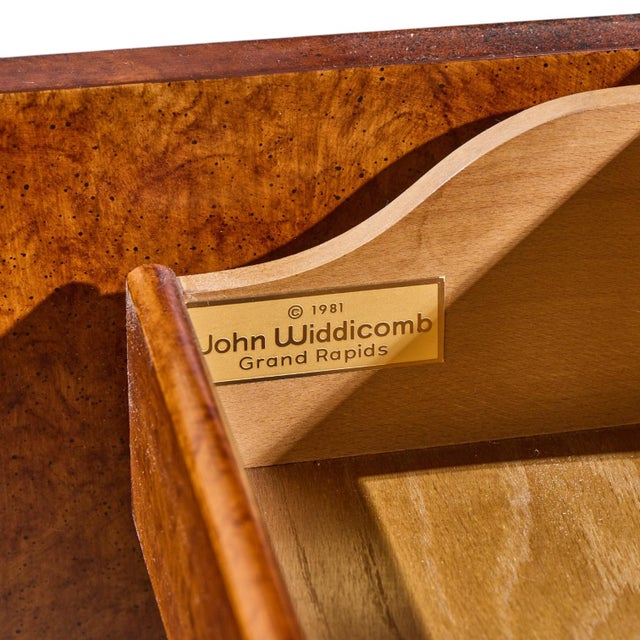 John Widdicomb Mid Century Burlwood and Brass Credenza For Sale - Image 10 of 10