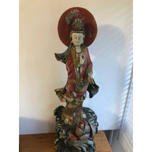 Wood Chinese Carved Wood Standing Figure of Guanyin For Sale - Image 7 of 8