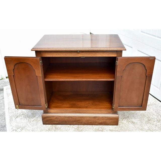 Wood Kittinger Cherry Wood Cabinet Vintage 2 Door Pull Out Tray Nightstand Server For Sale - Image 7 of 12