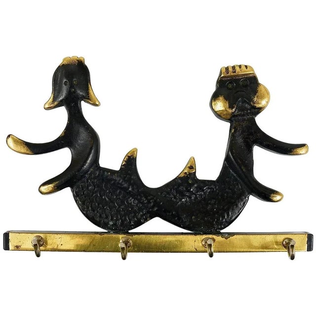 Metal Brass Key Hanger Sea God and Mermaid by Walter Bosse for Herta Baller, Austria, 1950s For Sale - Image 7 of 7