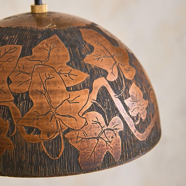 Mid 20th Century Italian Etched Copper Maple Leaf Pendant Light by Victor Cerrato, 1960s For Sale - Image 5 of 10