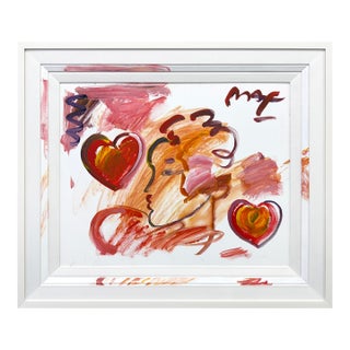 Peter Max, Profile With Red Hearts (Original Painting on Canvas), 2012 For Sale