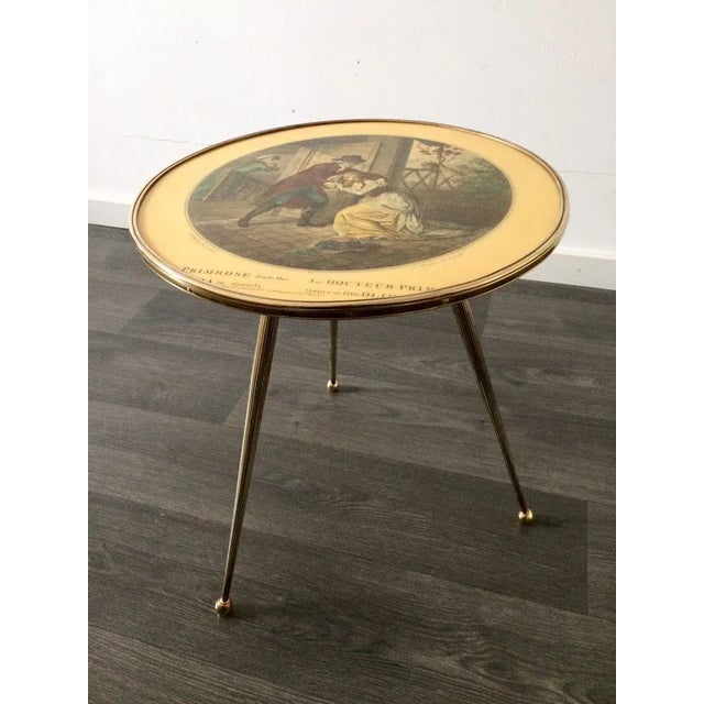 1950s Italian Brass Tripod Side Table with Printed Top, 1950s For Sale - Image 5 of 13