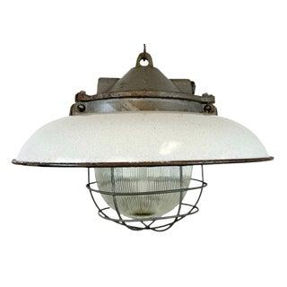Industrial Factory Cage Pendant Lamp in Cast Iron and Grey Enamel from Zaos, 1960s For Sale