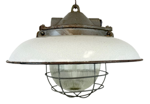 Industrial Factory Cage Pendant Lamp in Cast Iron and Grey Enamel from Zaos, 1960s