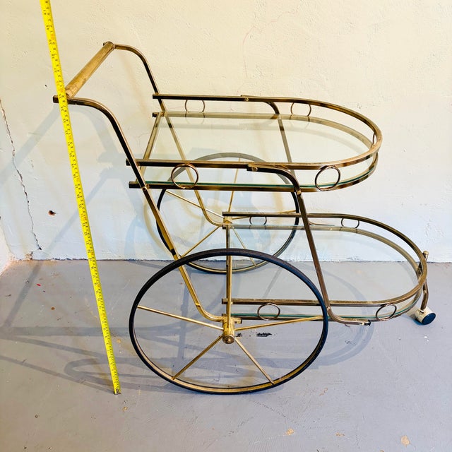 Vintage Hollywood Regency Brass & Glass Two-Tier Bar Cart For Sale - Image 10 of 12