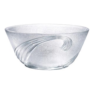 Large Art Deco Style Frosted Art Glass Sculptural Bowl With Applied Arc Motif For Sale