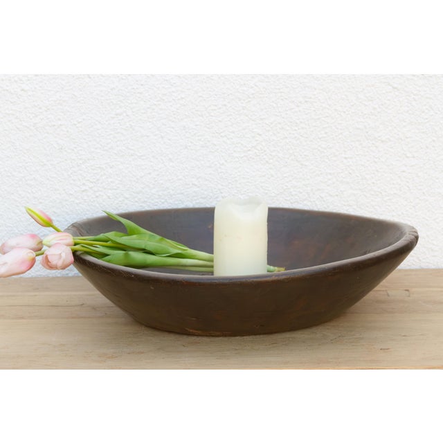 Brown Large Patinated Brown French Dough Bowl For Sale - Image 8 of 8