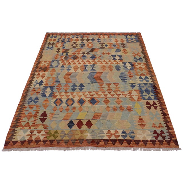 1990s Caucasian Kilim Rust Tan Wool Rug - 5'3" X 6'8" For Sale - Image 5 of 7