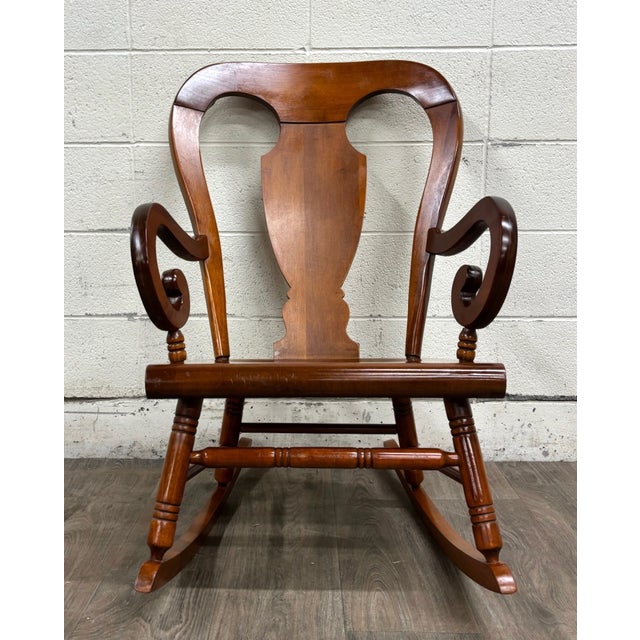 Queen Anne Vintage Colonial or Queen Anne Style Solid Maple Balloon Back Rocking Chair For Sale - Image 3 of 10