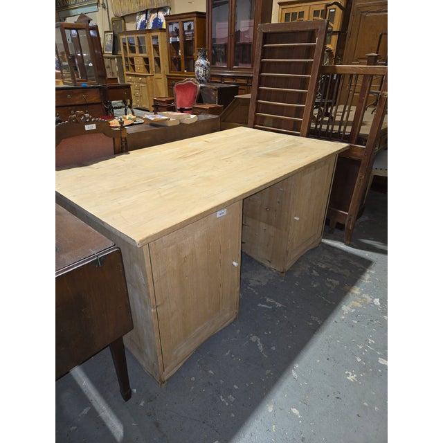 Mid 20th Century Mid 20th Century German Pine Partner's Desk With Cupboard Storage For Sale - Image 5 of 5