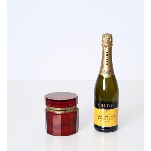 Ruby Red and Gilt Silver Faceted Murano Glass Jewelry Box, Italy, 1920s For Sale - Image 12 of 14