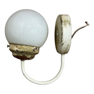 Vintage Tole Style Milk Glass Globe Metal Painted Wall Sconce For Sale