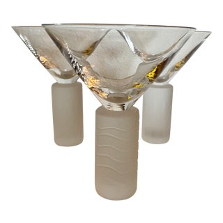 Vintage Thick Etched Stem Martini Glasses-A Set For Sale