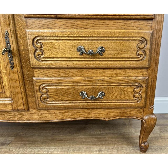 Vintage Louis XIV French Oak Sideboard with Carved Cupboard For Sale - Image 9 of 15