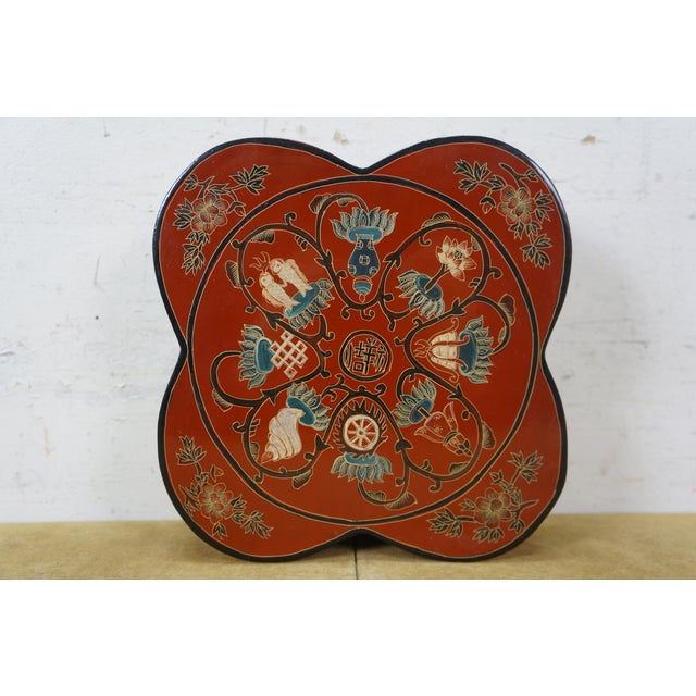 Late 20th Century Chinese Chinoiserie Red Lacquered Eight Treasures Keepsake Trinket Box 8" For Sale - Image 4 of 15