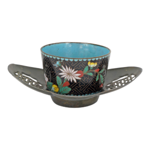 Antique Qing Chinese Metal Tea Saucer and Cloisonne Teacup