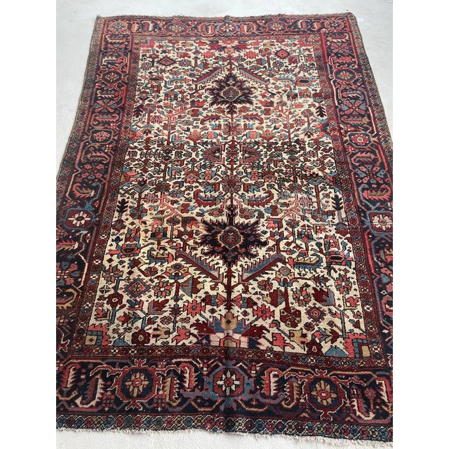 1940s 1940s Jungle Heriz with Duel-Finials Eggshell with Garden of Colors Rug 7.2 x 10.4 For Sale - Image 5 of 13