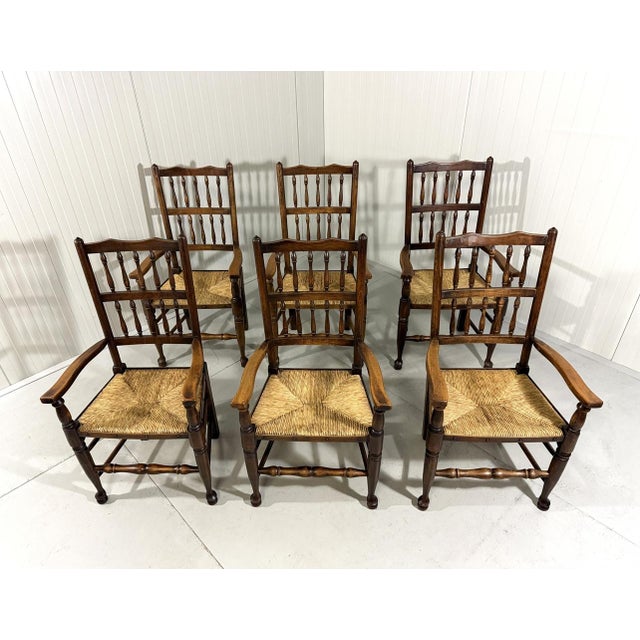 Lancashire Spindleback Dining Armchairs, 1890s, Set of 6 For Sale - Image 14 of 18