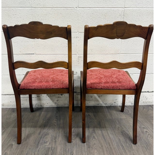 Wood Vintage Regency Style Mahogany Rose Back Ladder Back Dining Accent Chairs - Pair For Sale - Image 7 of 9