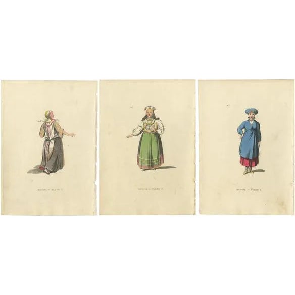William Alexander, Traditional Attires of Finnish, Estonian and Angria Women in Former Russia, 1814, Paper, Set of 3 For Sale