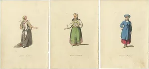 William Alexander, Traditional Attires of Finnish, Estonian and Angria Women in Former Russia, 1814, Paper, Set of 3