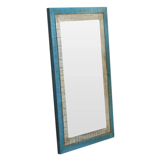 Mid-Century Modern Mid Century Modern Distressed Blue Decorative Wall Mirror For Sale - Image 3 of 4