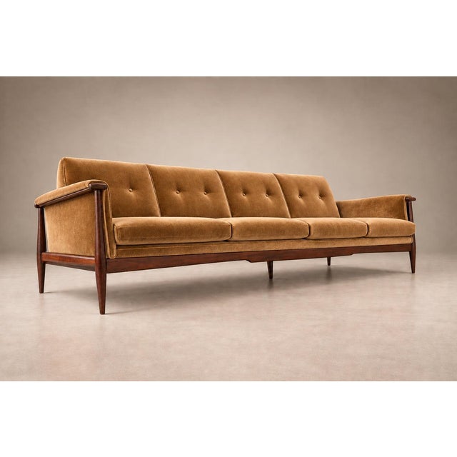 “Canoa” Sofa in Brazilian Rosewood and Warm Camel Velvet, Liceu de Artes e Ofícios, Brazil, 1960s — Lot 856C For Sale - Image 17 of 18