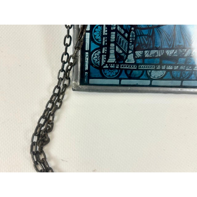 French Hand-Painted Stained Glass Hanging Window Panel, 1950s For Sale - Image 4 of 8