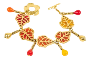 Kenzo Paris Gilt Metal and Multicolor Resin Leaves Bracelet, circa 1980