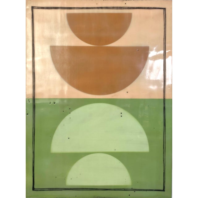 Nine 12x9 cradled wood panels make up this encaustic mixed media art piece. In the photo they are hanging spaced...