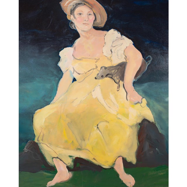 Ira Yeager Ira Yeager 20th C. Woman in Yellow Oil Canvas Painting 5.5 Ft For Sale - Image 4 of 18
