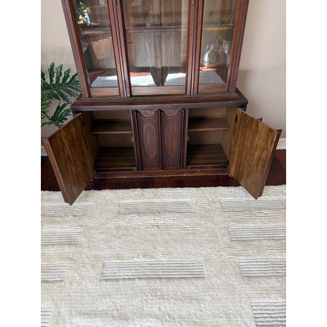 Maroon Vintage MCM Tobago Style Lighted China Cabinet For Sale - Image 8 of 12