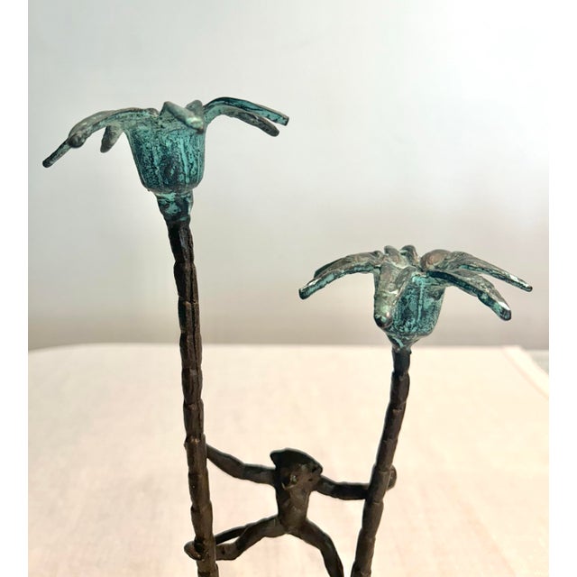 MCM Cast Iron Andrea by Sadek Monkeys and Palm Trees Candlestick Holder For Sale - Image 4 of 7