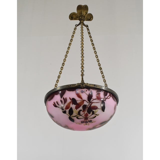 Emile Galle French Art Deco Pendant Light by Galle - 1925 Cameo Gallé Chandelier France For Sale - Image 4 of 17