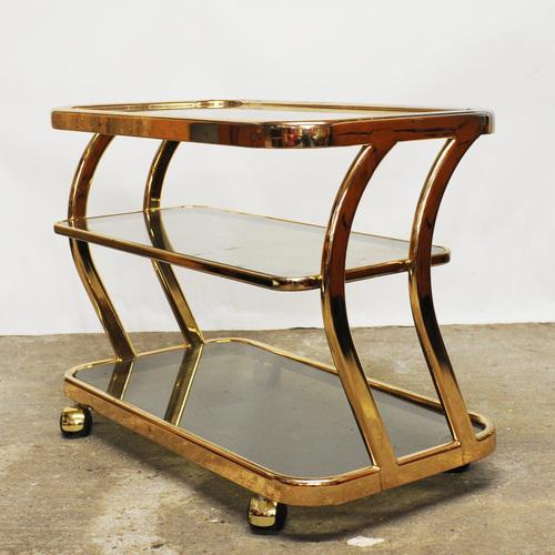 Brass and Smoked Glass Bar Cart attributed to Morex For Sale - Image 7 of 13